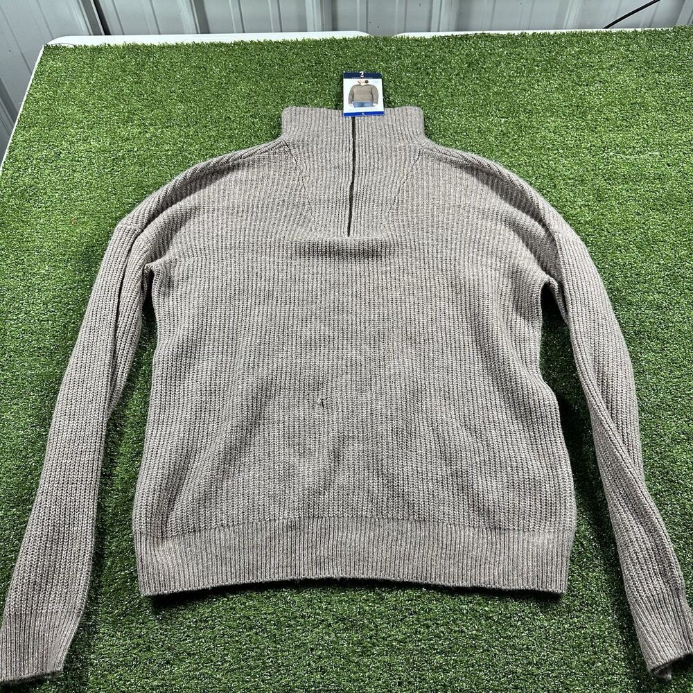 Modern Ambition Women's Knit 1/4 Zip Long Sleeves Sweater, Brown, Size L